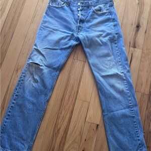 Levi's Slim Blue Jeans with Modern Distressing 501s